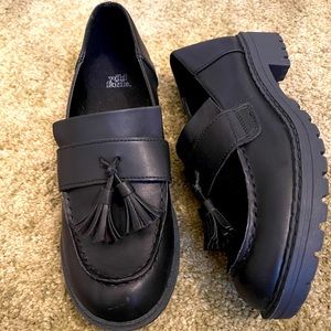 Black platform loafers